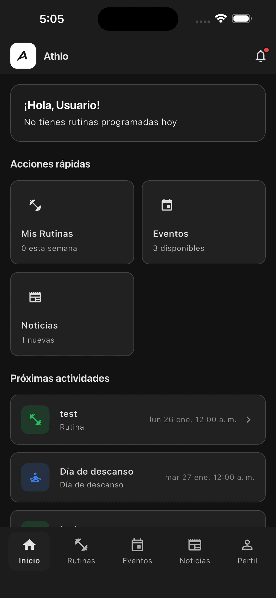 Athlo app - Inicio